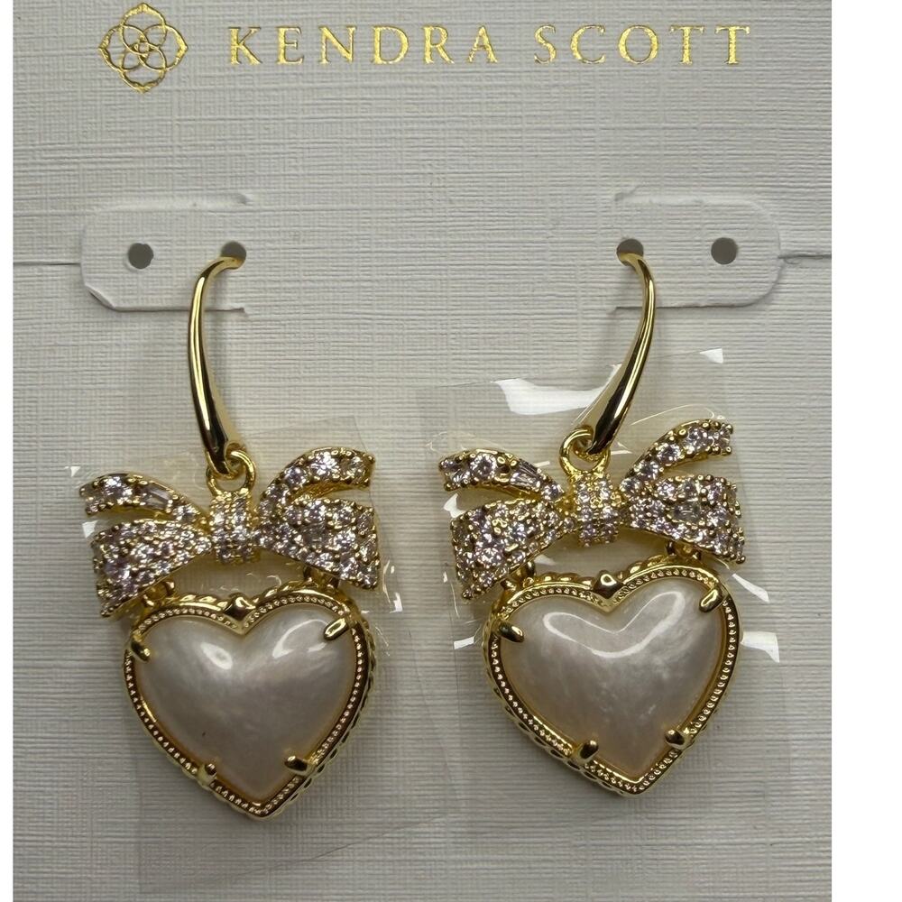 Kendra Scott Haisley Heart Gold Drop Earrings Ivory Mother‑of‑Pearl New